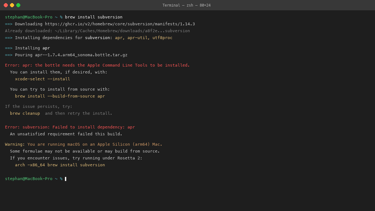 Homebrew SVN Error on Apple Silicon